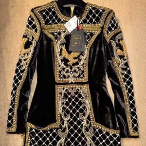 Balmain x H&M Gold Beaded Embroidered Dress Size US 4 EU 34